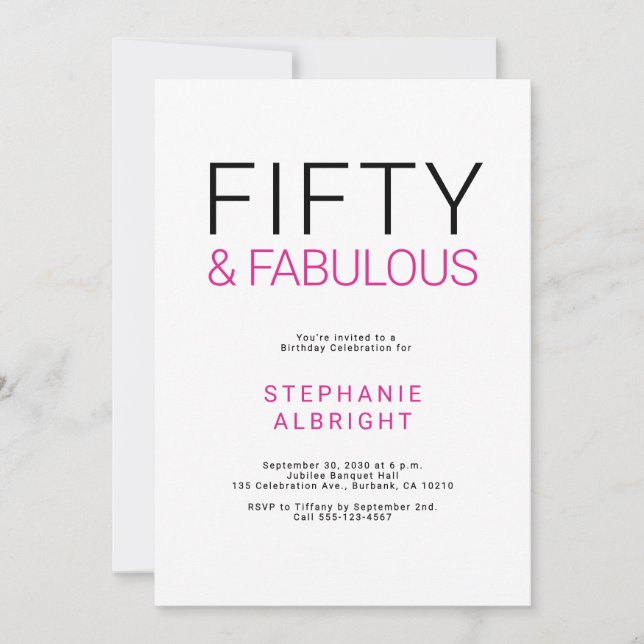 Minimal Fifty and Fabulous 50th Birthday Party Invitation (Front)