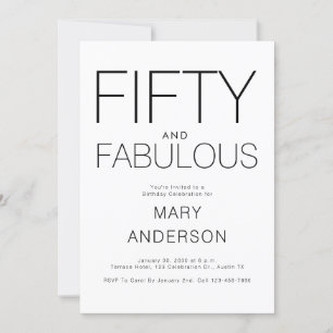 Minimal Fifty and Fabulous 50th Birthday Party Invitation