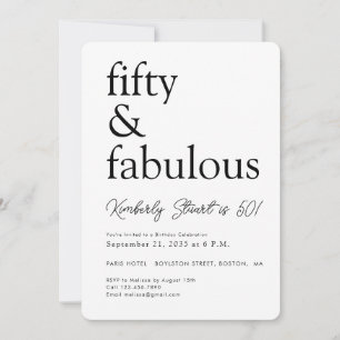 Minimal Fifty and Fabulous 50th Birthday Party Invitation