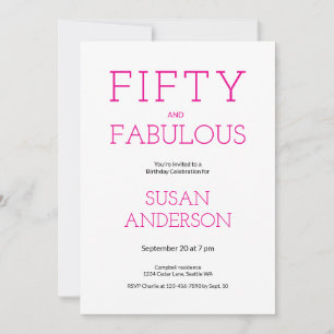 Minimal Fifty and Fabulous 50th Birthday Party Invitation