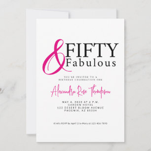 Minimal Fifty and Fabulous 50th Birthday Party Invitation