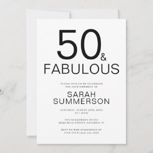 Minimal Fifty and Fabulous 50th Birthday Party Invitation