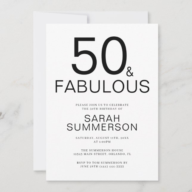 Minimal Fifty and Fabulous 50th Birthday Party Invitation (Front)