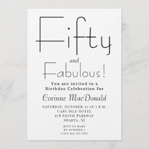 Minimal Fifty and Fabulous 50th Birthday Party Invitation