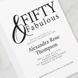 Minimal Fifty and Fabulous 50th Birthday Party Invitation