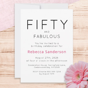 Minimal Fifty and Fabulous 50th Birthday Party Invitation