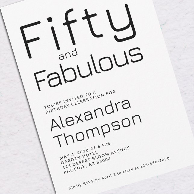 Minimal Fifty and Fabulous 50th Birthday Party Invitation (Creator Uploaded)
