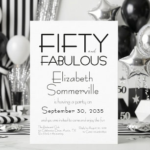 Minimal Fifty and Fabulous 50th Birthday Party Invitation