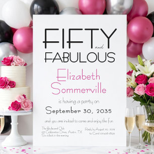 Minimal Fifty and Fabulous 50th Birthday Party Invitation