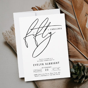 Minimal Fifty and Fabulous 50th Birthday Party Invitation