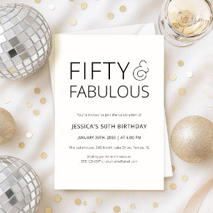 Minimal Fifty and Fabulous 50th Birthday Party Invitation
