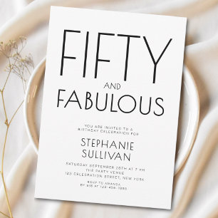 Minimal Fifty and Fabulous 50th Birthday Party Invitation