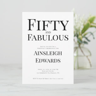 Minimal Fifty and Fabulous 50th Birthday Party Invitation