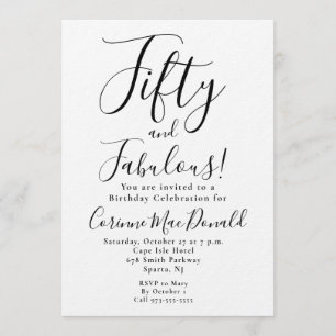 Minimal Fifty and Fabulous 50th Birthday Party Invitation