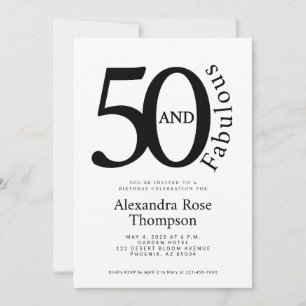 Minimal Fifty and Fabulous 50th Birthday Party Invitation