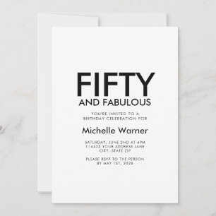 Minimal Fifty and Fabulous 50th Birthday Party Invitation