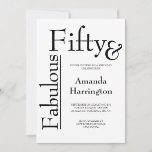Minimal Fifty and Fabulous 50th Birthday Party Invitation