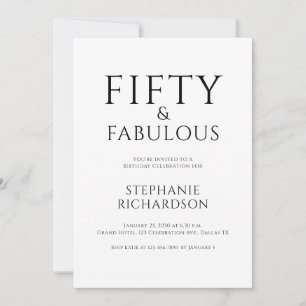 Minimal Fifty and Fabulous 50th Birthday Party  Invitation