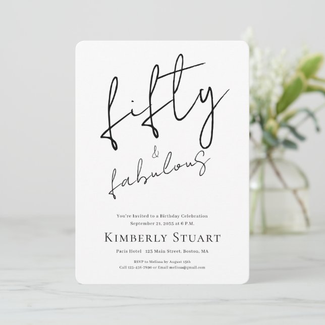 Minimal Fifty and Fabulous 50th Script Birthday Invitation (Standing Front)