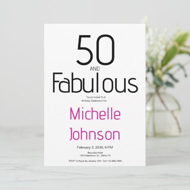 Minimal Fifty & Fabulous 50th Birthday Party Invitation (Standing Front)