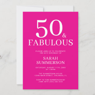 Minimal Fifty Fabulous Pink 50th Birthday Party Invitation