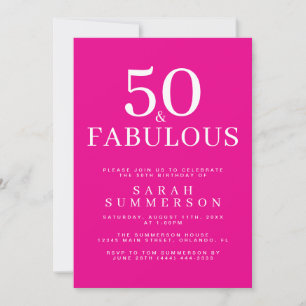 Minimal Fifty Fabulous Pink 50th Birthday Party Invitation
