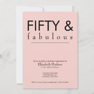 Minimal Fifty & Fabulous Pink 50th Birthday Party Invitation