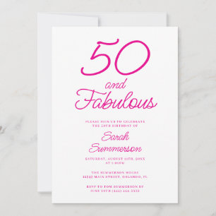 Minimal Fifty Fabulous Pink 50th Birthday Party Invitation