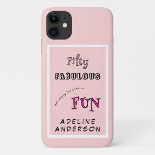Minimal Fifty Fabulous Pink Typography 50 Birthday iPhone 11 Case