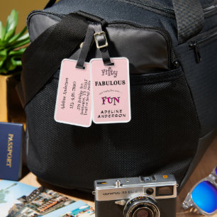 Minimal Fifty Fabulous Pink Typography 50 Birthday Luggage Tag