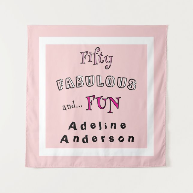 Minimal Fifty Fabulous Pink Typography 50 Birthday Tapestry (Front)