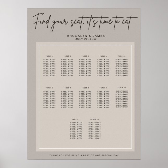 Minimal Find Your Seat Wedding Seating Chart  (Front)