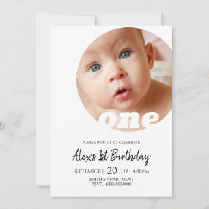 Minimal First Birthday Photo Invitation