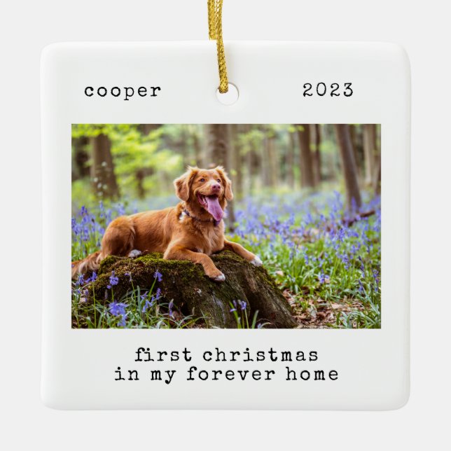 Minimal First Christmas In My Forever Home Dog Ceramic Ornament (Front)