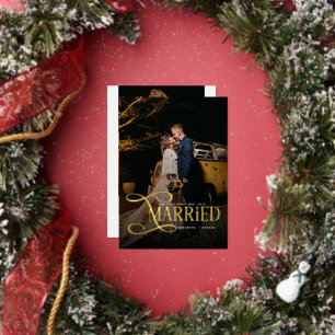 Minimal First Christmas Married Couples 2 Photos  Foil Holiday Card