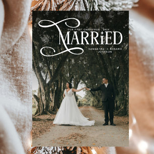 Minimal First Christmas Married Couples 2 Photos Holiday Card