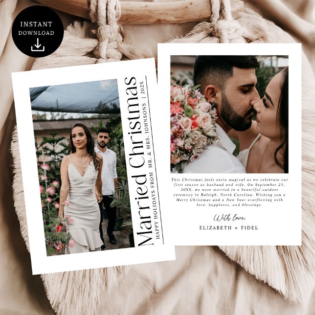 Minimal First Married Christmas Photo Newlyweds Holiday Card (Creator Uploaded)