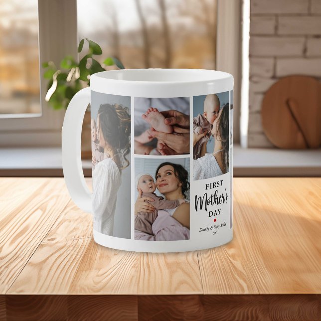 Minimal First Mother's Day Photo Collage Keepsake Coffee Mug (Creator Uploaded)