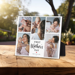 Minimal First Mother's Day Photo Collage Keepsake Plaque
