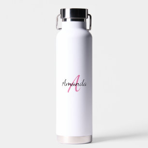 Minimal First Name + Initial Monogram Pink Water Bottle