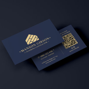 Minimal Flooring Contractor Dark Navy Blue QR Business Card