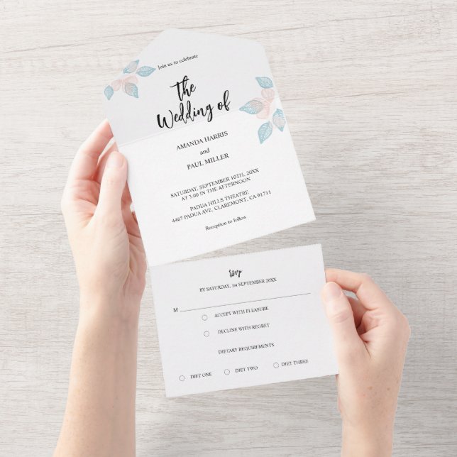 Minimal Floral All In One Wedding Invitation (Tearaway)