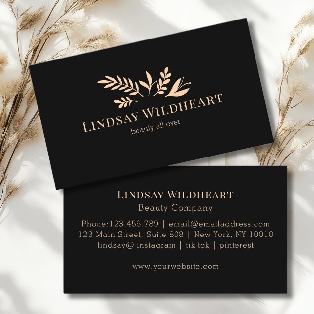 Minimal Floral Black Botanical Beauty Business Card (Minimal Floral Black Botanical Beauty Business Card)