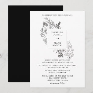 Minimal Floral Black & White Wedding Invitation