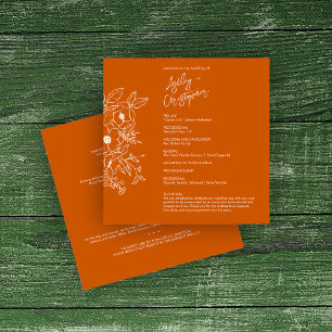 Minimal Floral Botanical Burnt Orange Wedding Programme