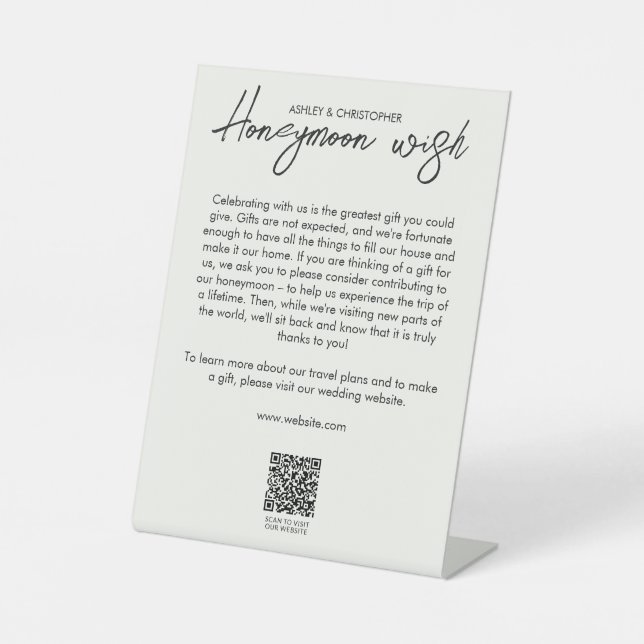 Minimal Floral Botanical Milk White Honeymoon Fund Pedestal Sign (Front)