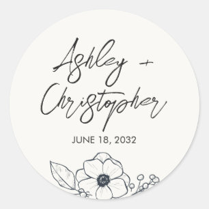 Minimal Floral Botanical Milk White Wedding Classic Round Sticker