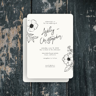 Minimal Floral Botanical Milk White Wedding Invitation