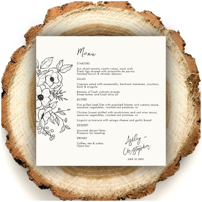 Minimal Floral Botanical Milk White Wedding Menu (Creator Uploaded)
