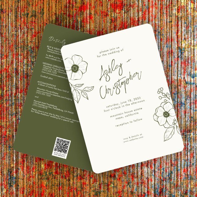 Minimal Floral Botanical Moss All-in-One Wedding Invitation (Creator Uploaded)